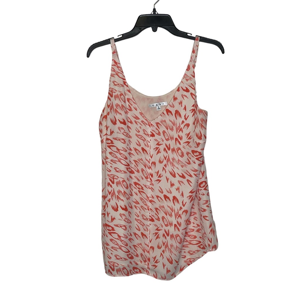 CAbi Tank Top Size Small White Salmon‎ Geometric Pattern Lined Polyester Womens